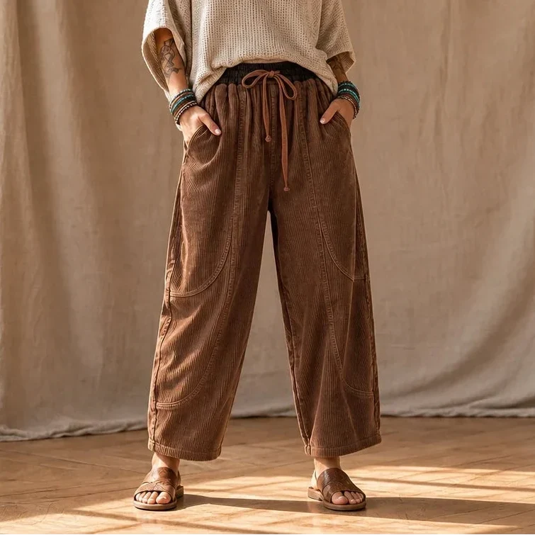 Cordelia – Ribbed Corduroy-Look Lantern Pants