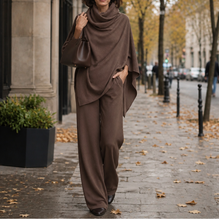 Draperie Cowl-Neck Cape Top And Wide-Leg Trousers Set - Elena Harper