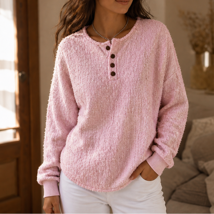 Autumbre Chunky Knit Button Henley Sweater - Elena Harper
