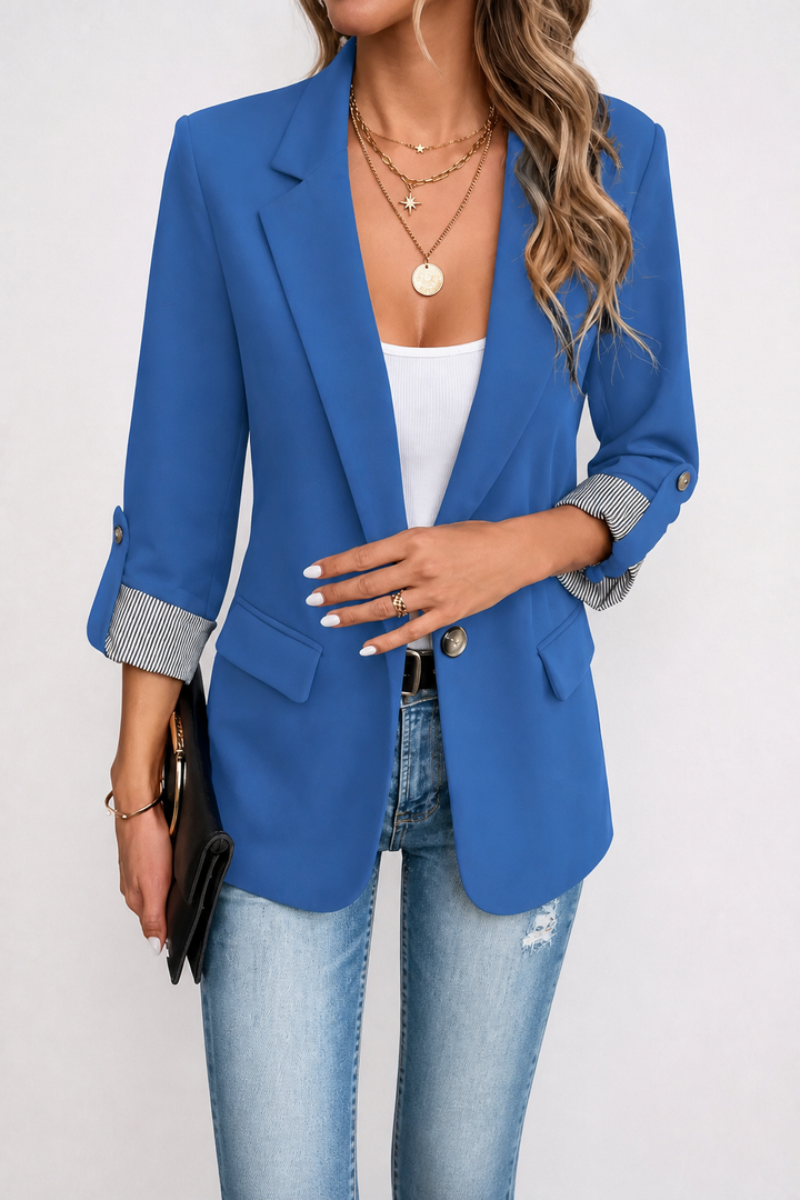 Cuffley Striped-Cuff Roll-Sleeve Tailored Blazer - Elena Harper