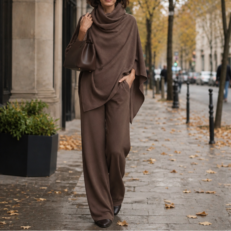 Draperie Cowl-Neck Cape Top And Wide-Leg Trousers Set - Elena Harper