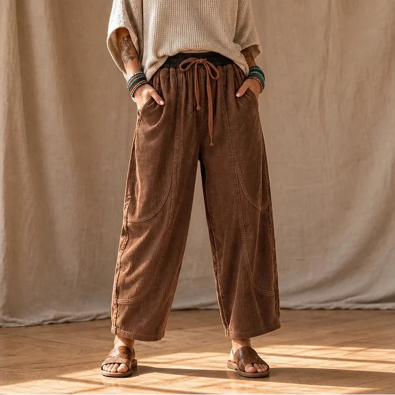 Cordelia – Ribbed Corduroy-Look Lantern Pants