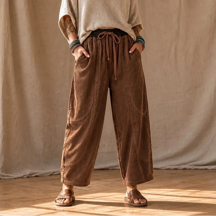 Cordelia – Ribbed Corduroy-Look Lantern Pants