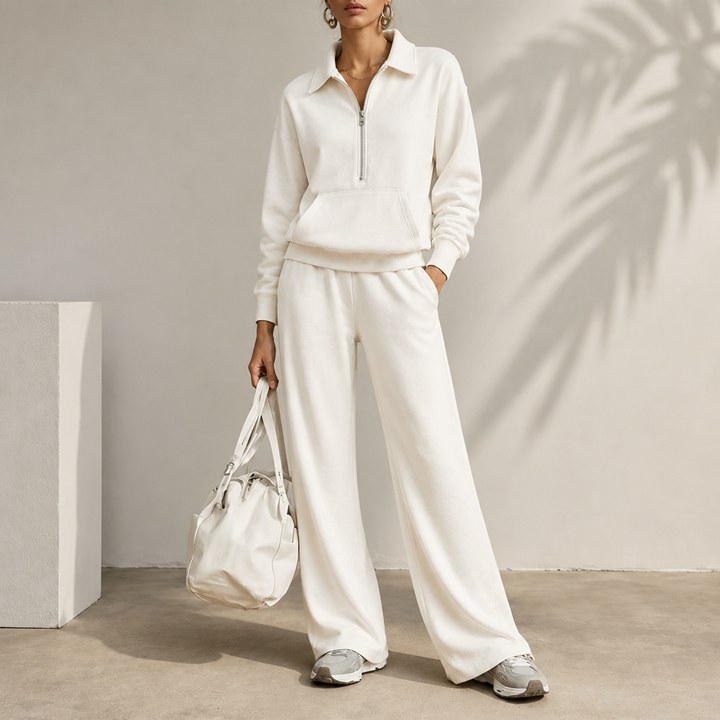 Easolde Half-Zip Collar Lounge Set - Elena Harper