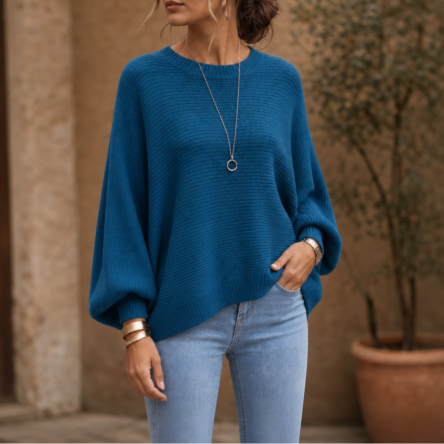 Drapeva – Fitted Cuff Batwing Knit Pullover