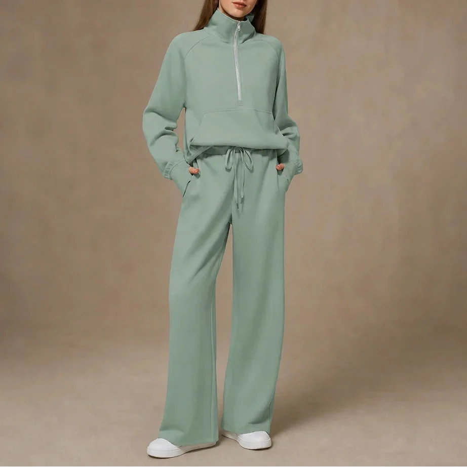 Ease & Elsewhere Ribbed Oversized Top And Wide-Leg Pants Set - Elena Harper