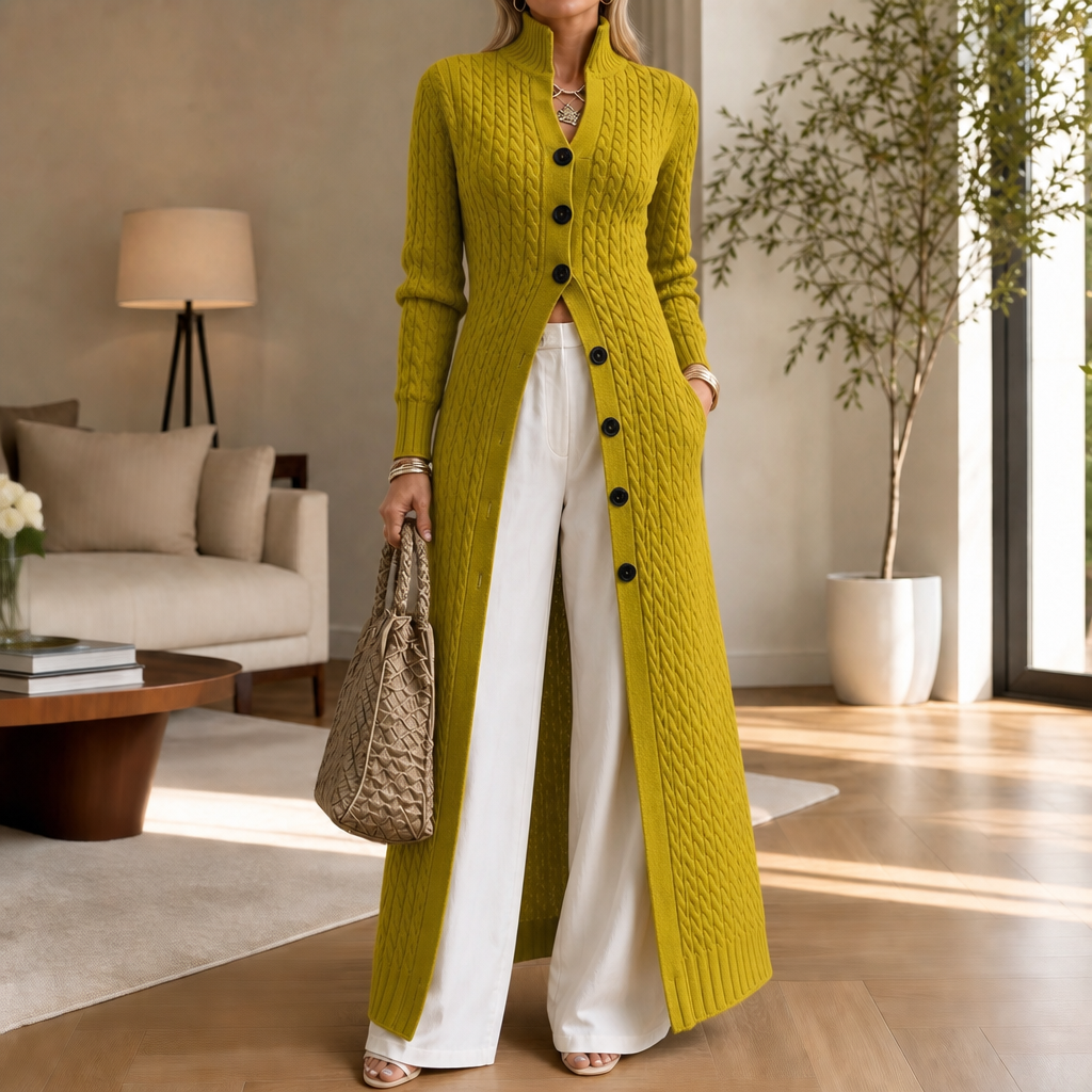 Cablewick Vertical Cable-Knit Open-Front Duster Cardigan - Elena Harper