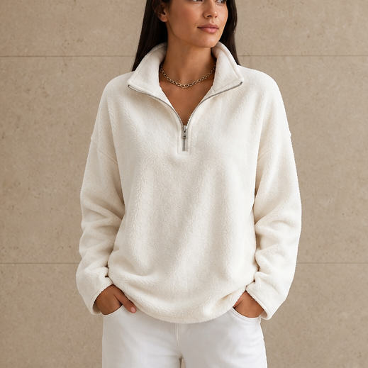 Cozyline Dropped-Shoulder Quarter-Zip Sweatshirt - Elena Harper