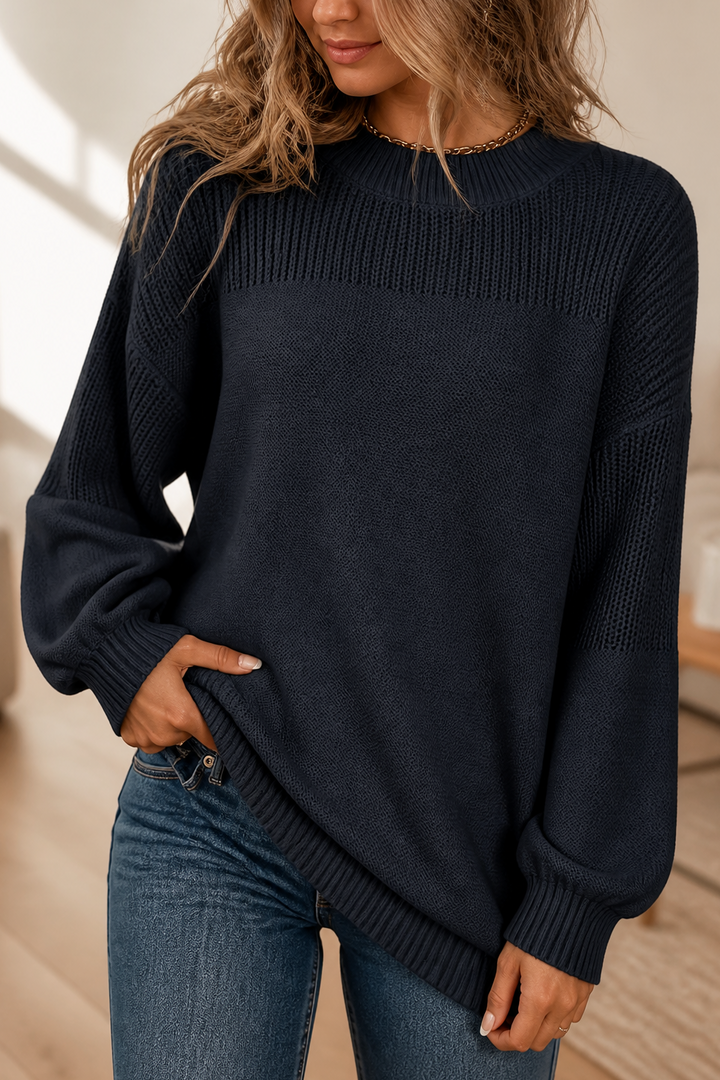 Cozelin Ribbed Knit Dropped-Shoulder Oversized Sweater - Elena Harper