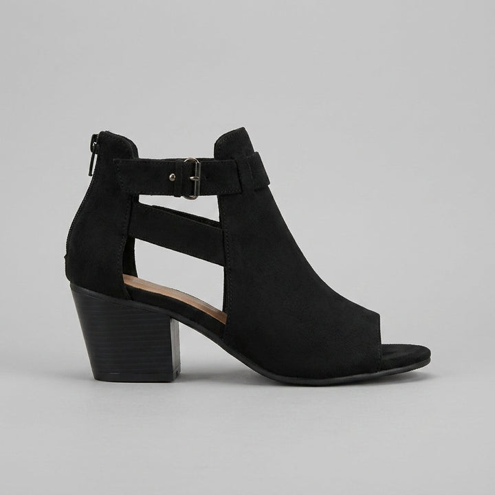 Women's Peep Toe Block Heel Sandals with Ankle Buckle Strap