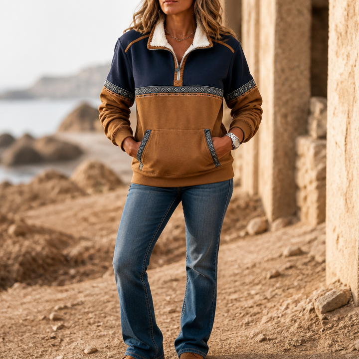 Cozyform Sherpa Collar Colorblock Half-Zip Pullover - Elena Harper