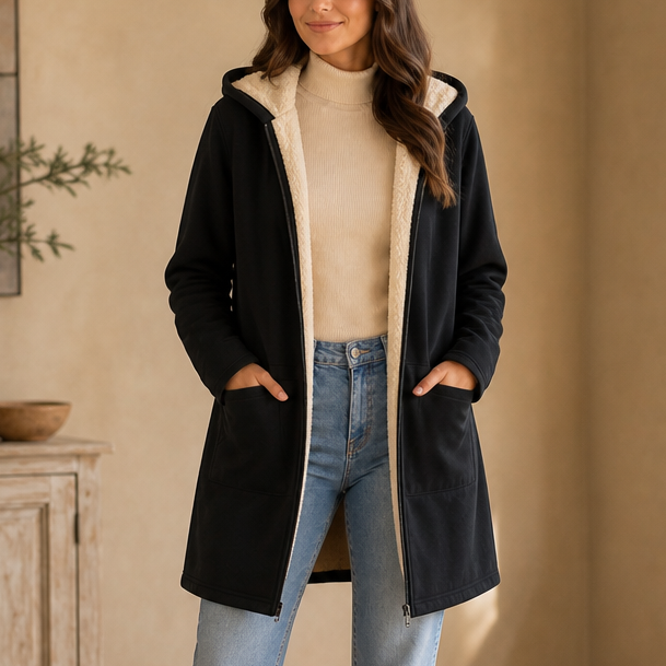 Cozelle Fleece-Lined Look Hooded Mid-Length Jacket - Elena Harper