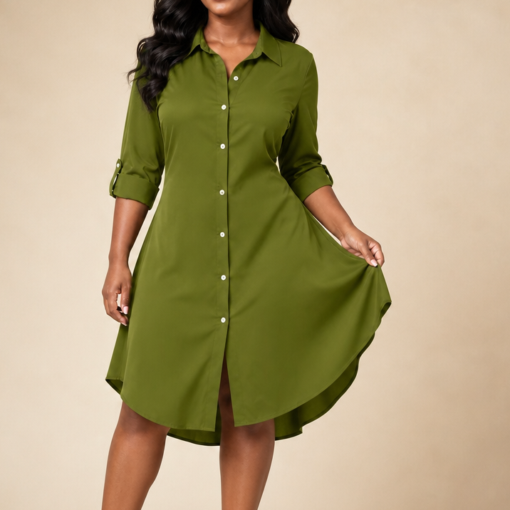 Drapeelle Satin Button-Front Shirt Dress - Elena Harper