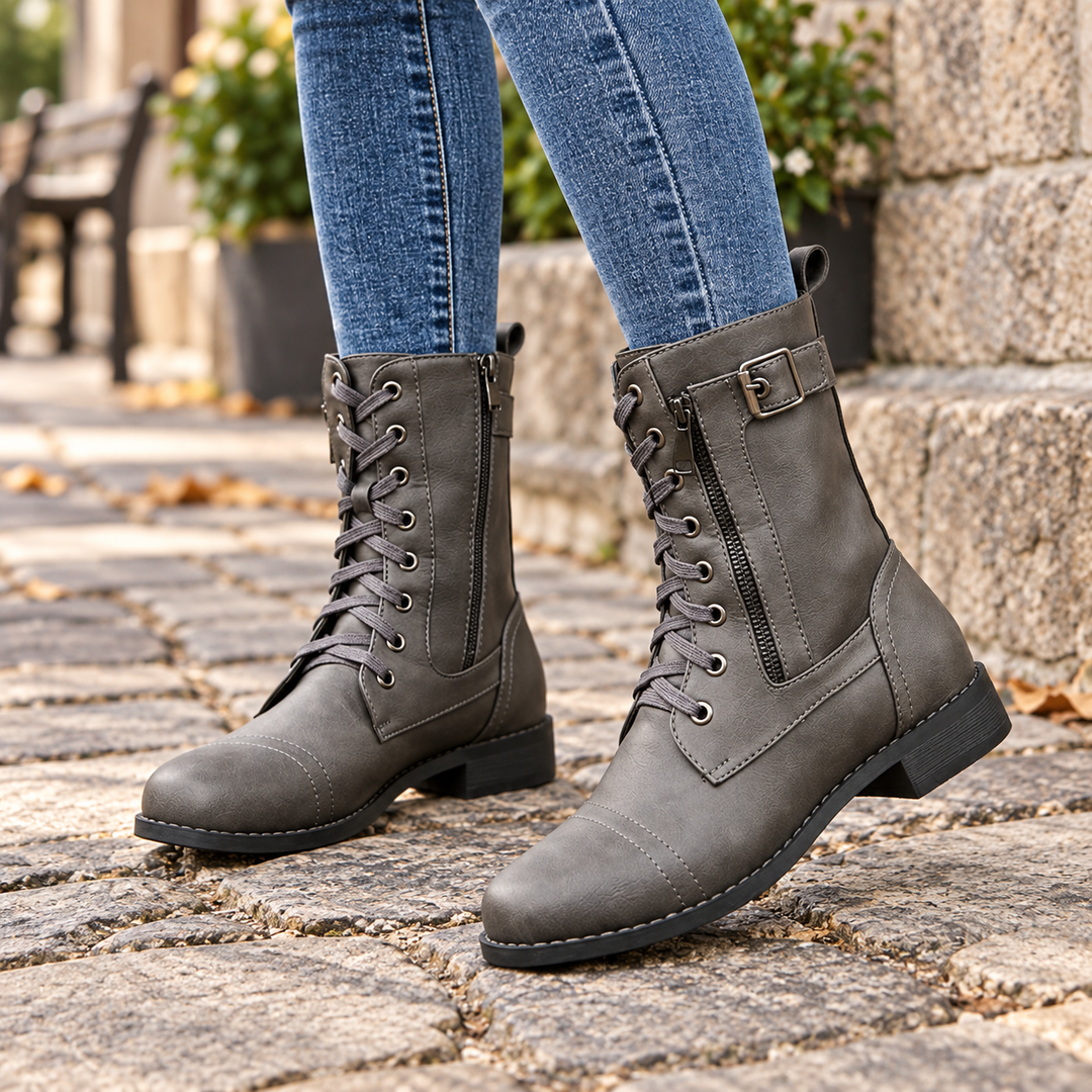 Amarah Lace-Up Side-Zip Ankle Boots - Elena Harper