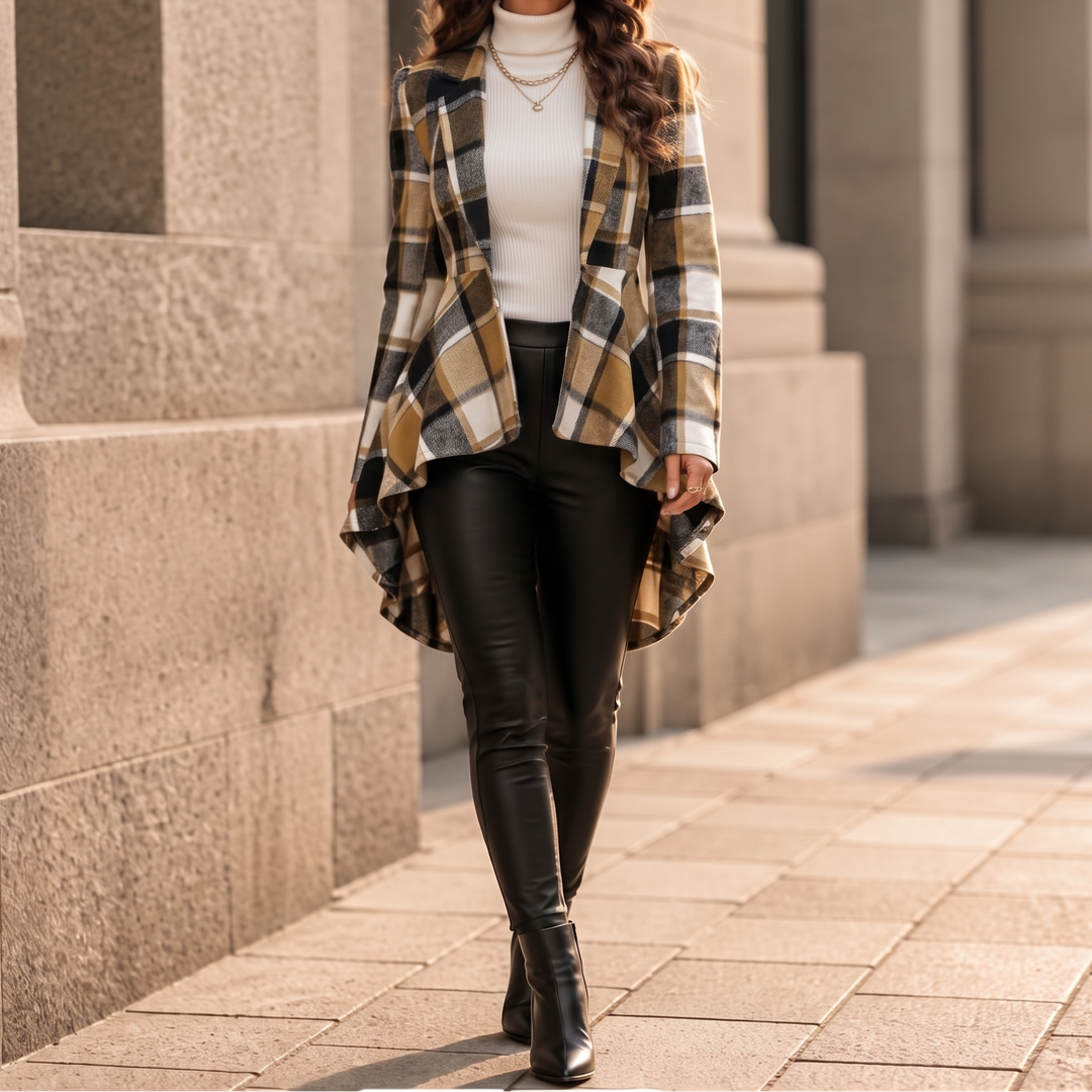 Cinchella Plaid High-Low Peplum Waist Coat - Elena Harper