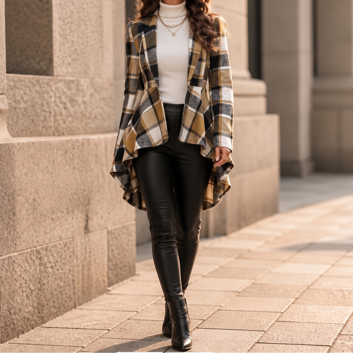 Cinchella Plaid High-Low Peplum Waist Coat - Elena Harper