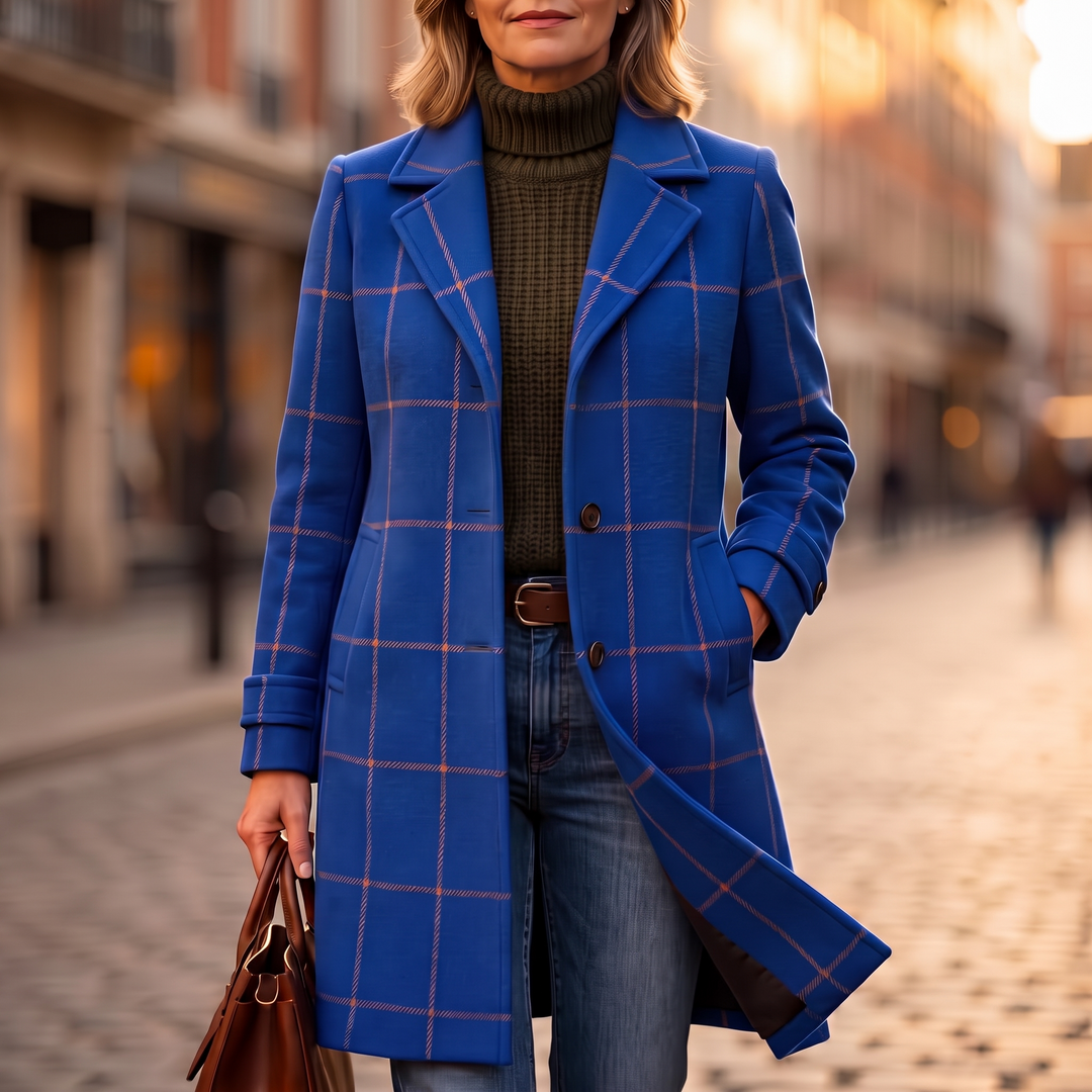 Checkwell Royal Blue Checkered Two-Button Coat - Elena Harper