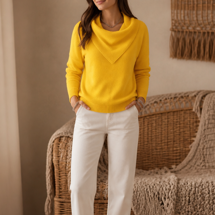 Collarvie Draped Open-Collar Cowl Neck Sweater - Elena Harper
