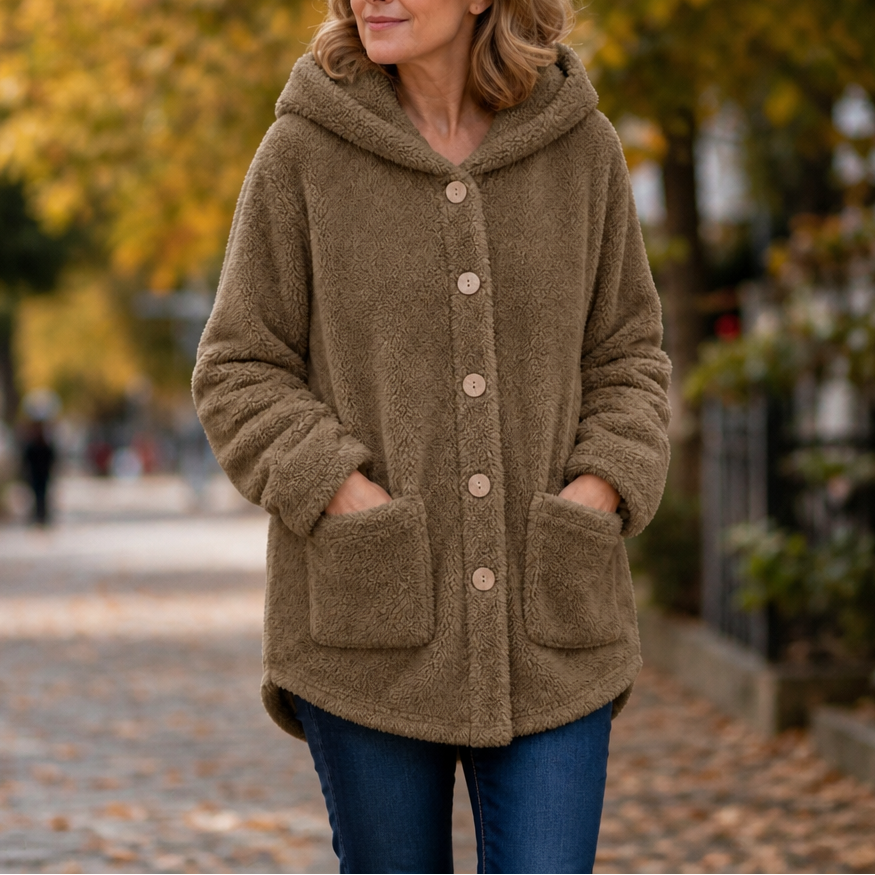 Cozyvale Button-Front Hooded Winter Jacket - Elena Harper
