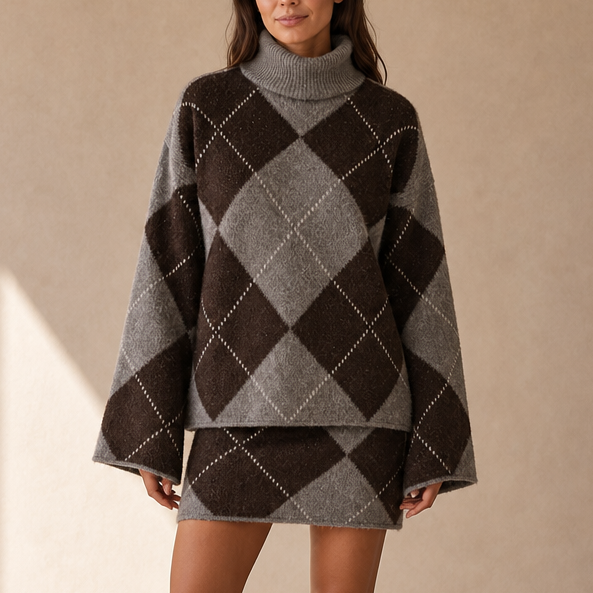 Argyline Argyle Knit High-Neck Top And Skirt Set - Elena Harper