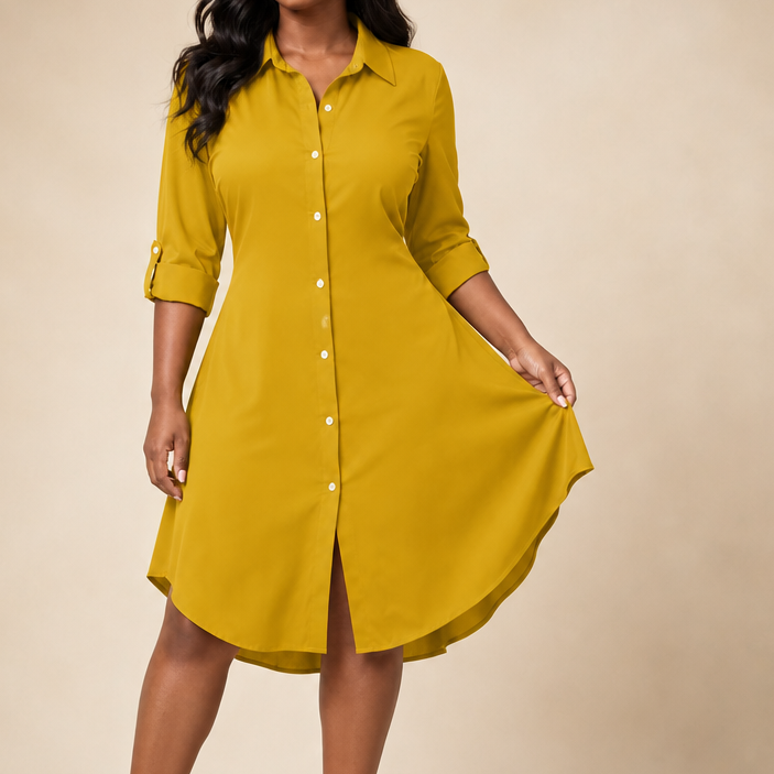 Drapeelle Satin Button-Front Shirt Dress - Elena Harper