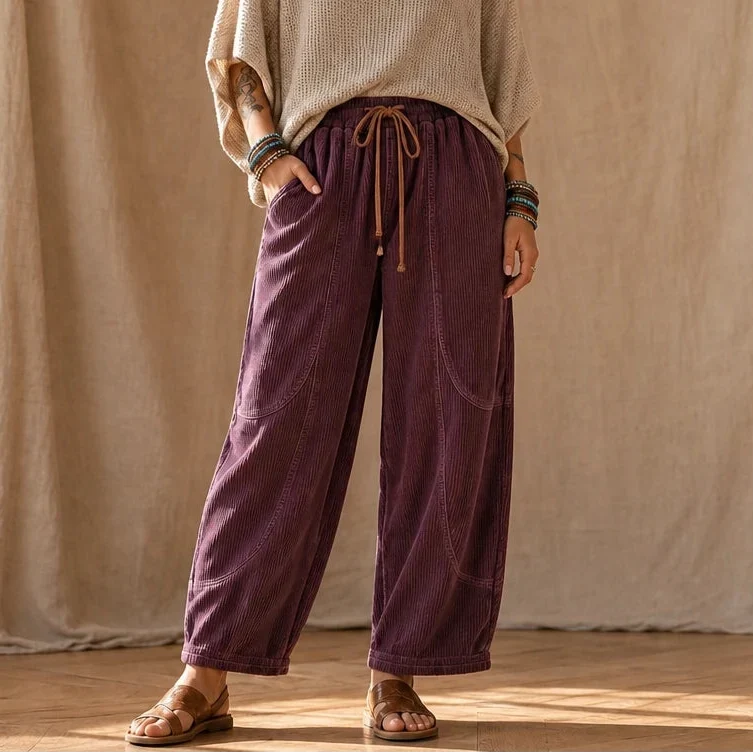 Cordelia – Ribbed Corduroy-Look Lantern Pants