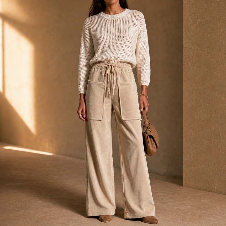 Cordella Ribbed Corduroy Wide-Leg Pants - Elena Harper