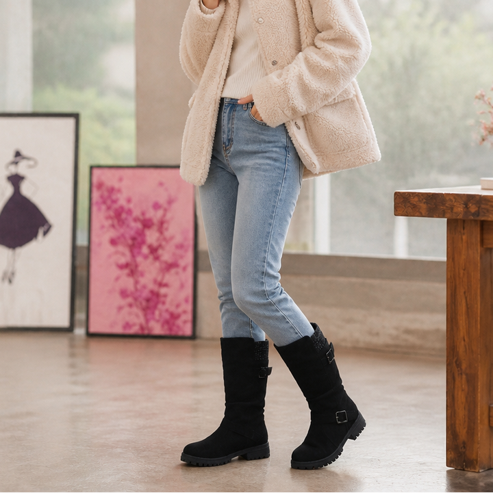Calfden Ribbed Cuff Lug Sole Slouch Boots - Elena Harper