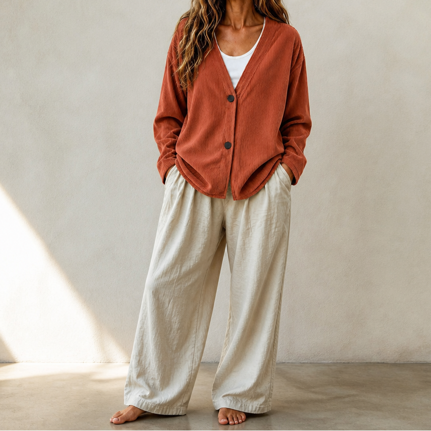 Corabelle Rib Open-Front V-Neck Cardigan - Elena Harper