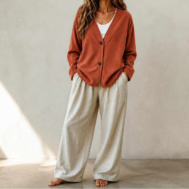 Corabelle Rib Open-Front V-Neck Cardigan - Elena Harper