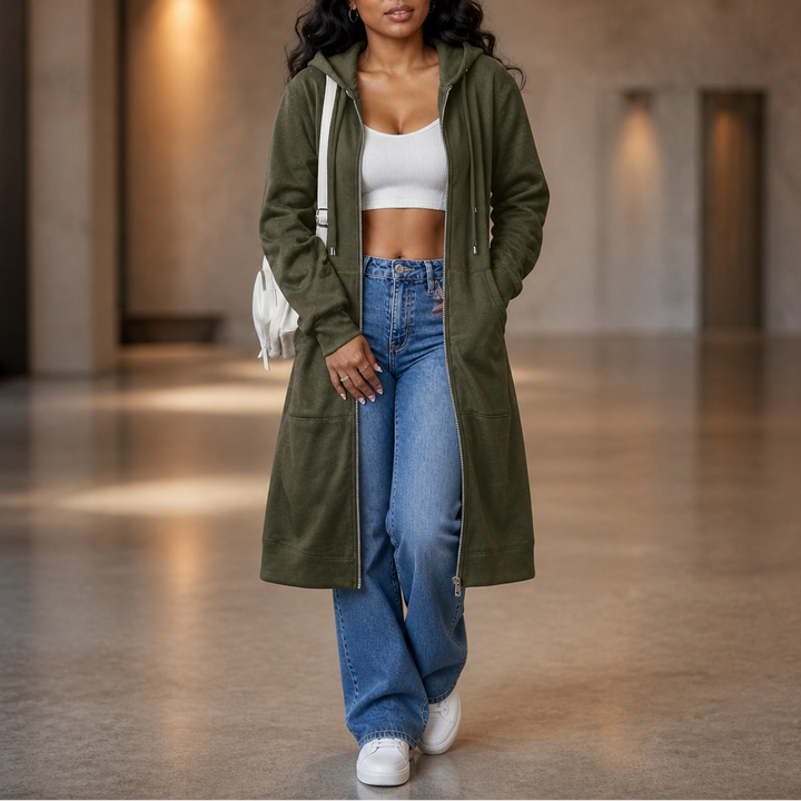 Cozyline Fleece-Lined Tunic-Length Zip-Up Hoodie - Elena Harper