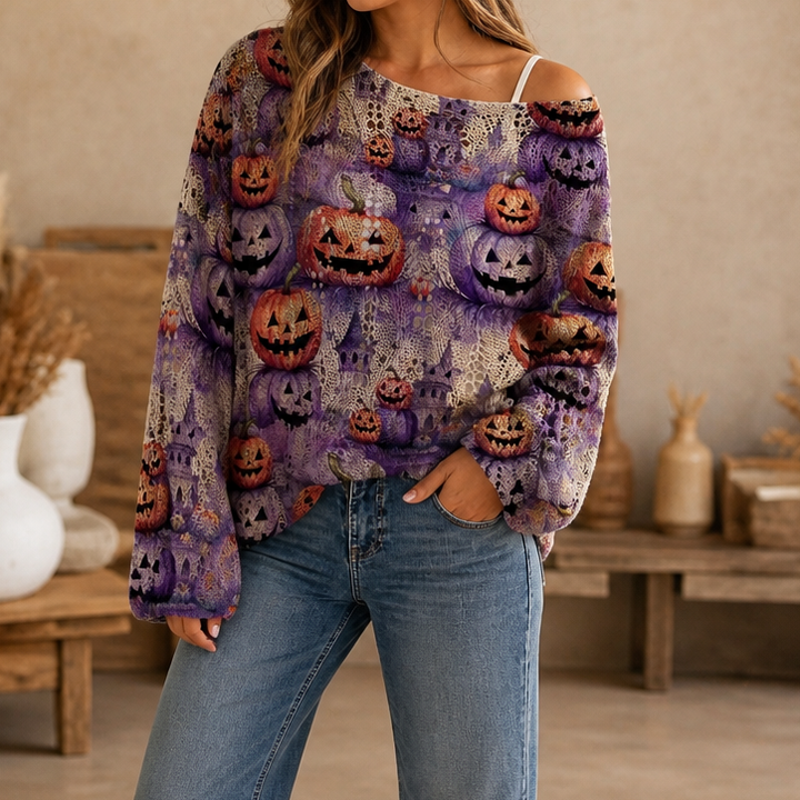 Amberknit Open-Knit Crochet Pumpkin Sweater - Elena Harper