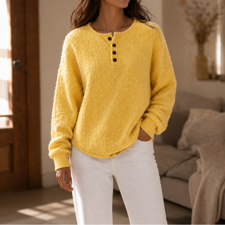 Autumbre Chunky Knit Button Henley Sweater - Elena Harper