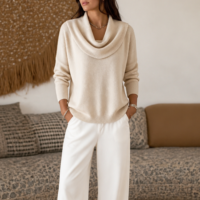 Draveline Cowl Neck Drape Knit Sweater - Elena Harper