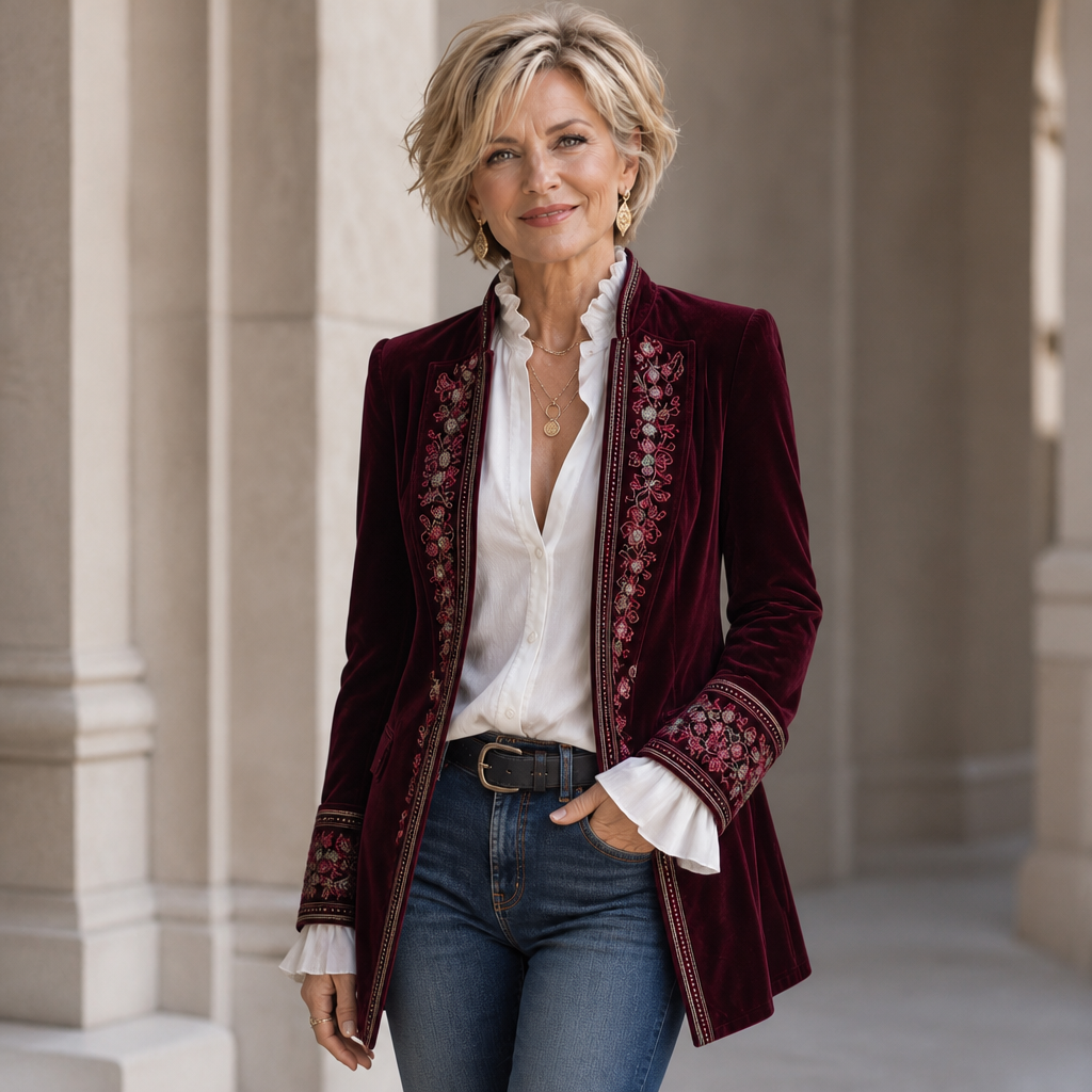 Anastasia Velvet-Look Longline Blazer - Elena Harper