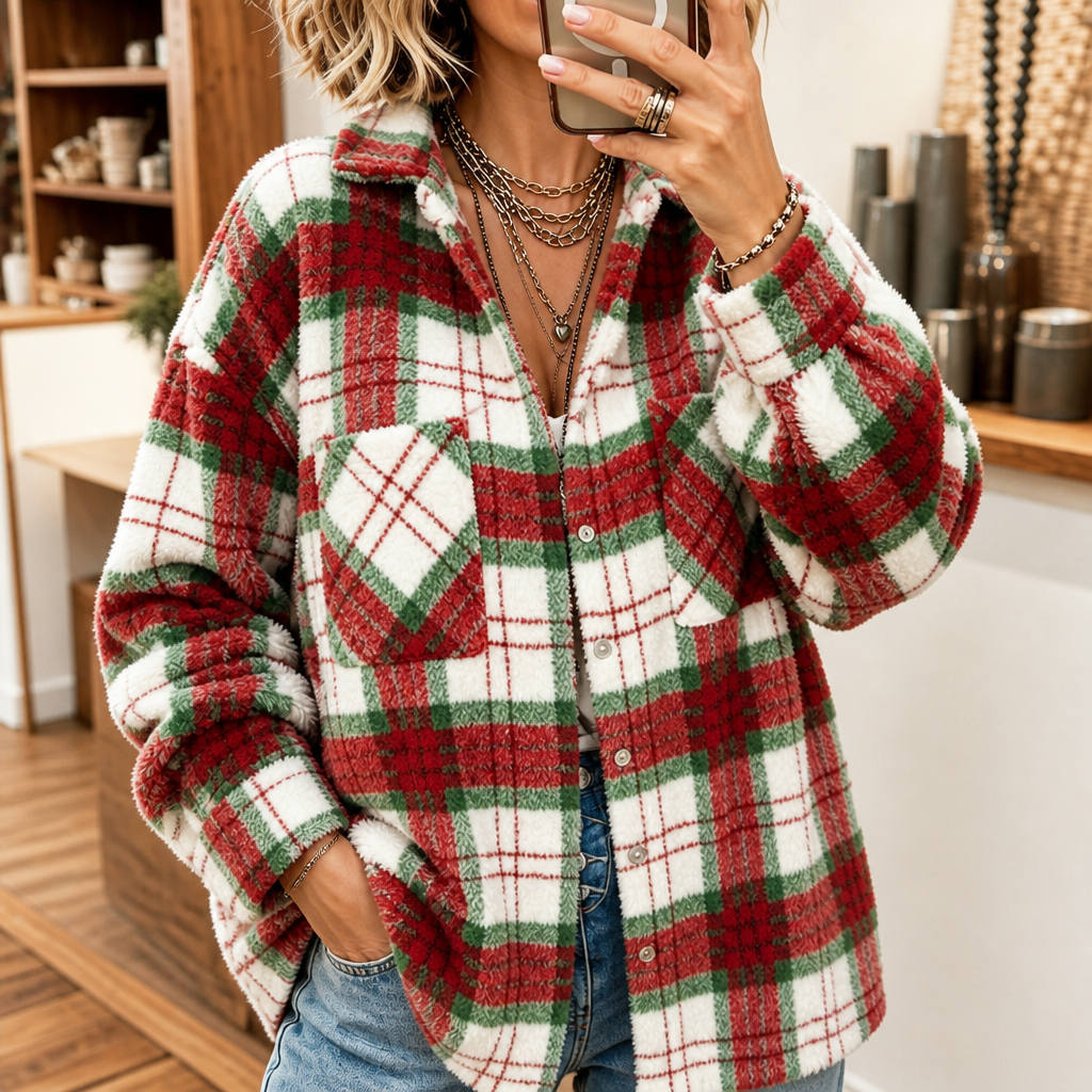 Coziveigh Oversized Fleece Plaid Shacket - Elena Harper