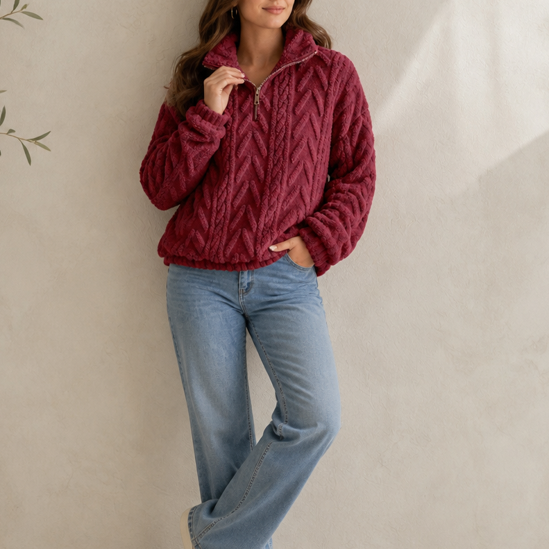 Cable & Cozy Cable-Knit Quarter-Zip Pullover - Elena Harper