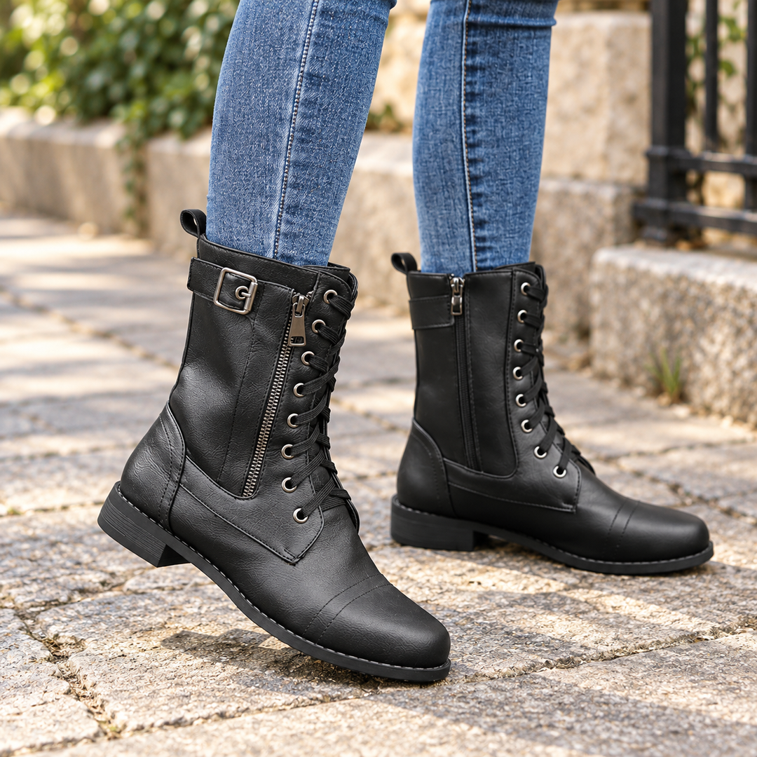 Amarah Lace-Up Side-Zip Ankle Boots - Elena Harper