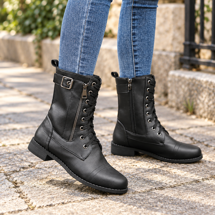 Amarah Lace-Up Side-Zip Ankle Boots - Elena Harper