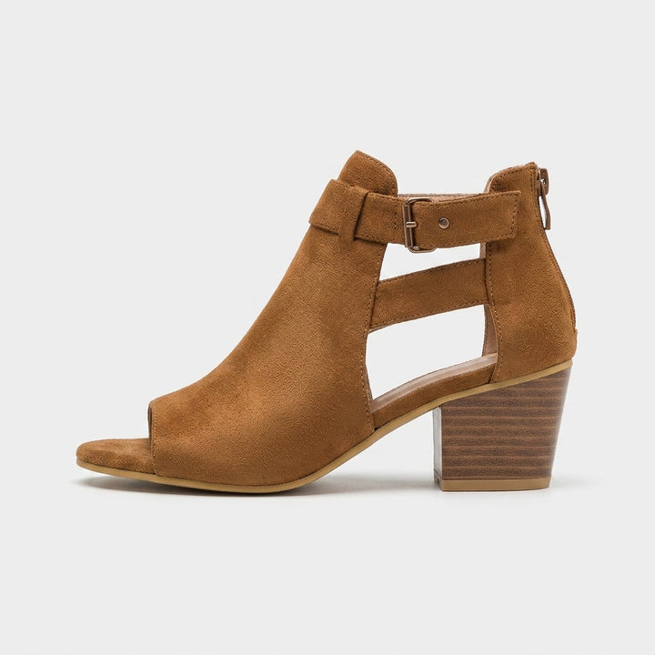 Women's Peep Toe Block Heel Sandals with Ankle Buckle Strap