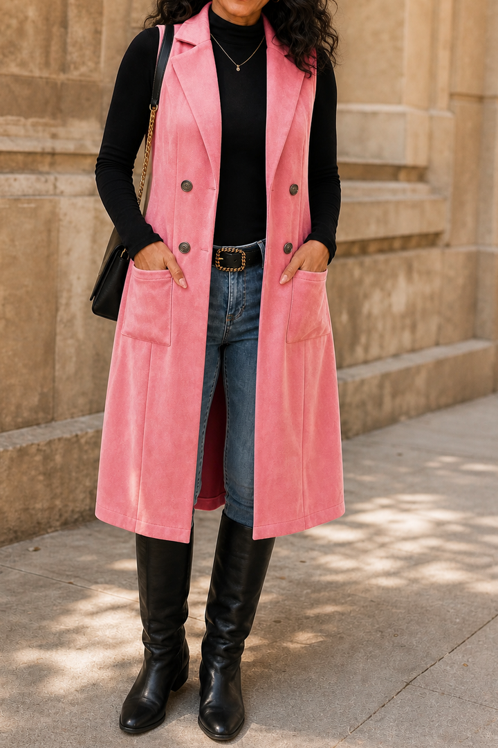 Ladies Long Vest Sleeveless Open Front - Gilet