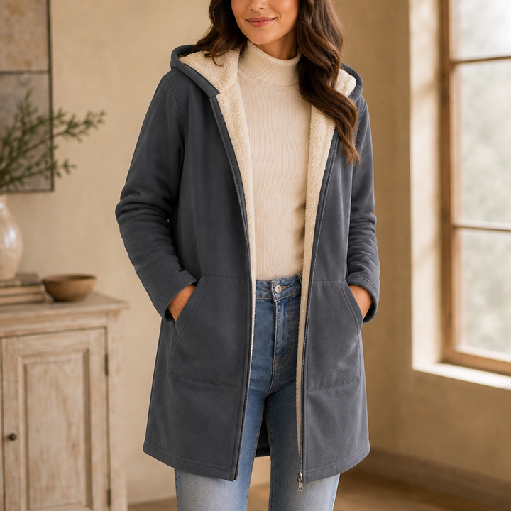 Cozelle Fleece-Lined Look Hooded Mid-Length Jacket - Elena Harper