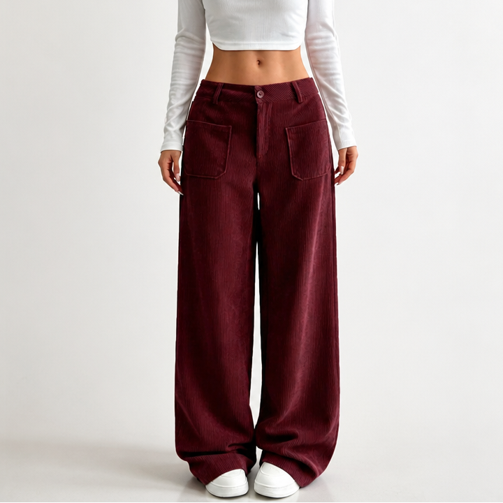 Cordelle High-Waisted Stretch Corduroy Wide-Leg Trousers - Elena Harper