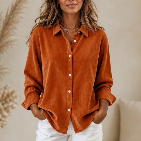 Cordelle Oversized Corduroy-Look Button-Up Shirt - Elena Harper