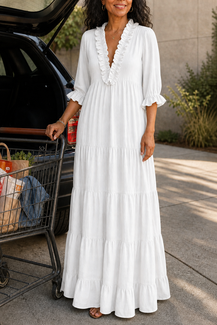 Breezalyn Tiered Ruffle V-Neck Maxi Dress - Elena Harper