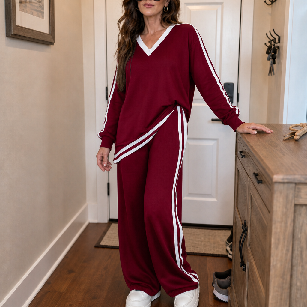 Doretta Wrap V-Neck Two-Piece Pants Set - Elena Harper
