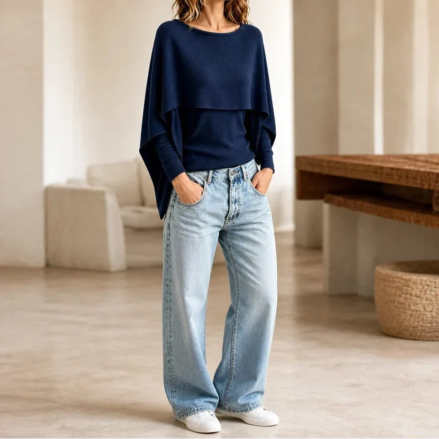 Druni Chic Layered Cape-Shoulder Knit Top - Elena Harper