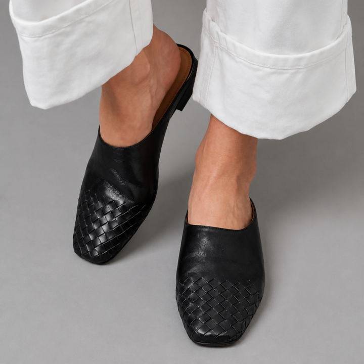 Archella Woven Leather Arc-Vamp Slip-On Mules - Elena Harper