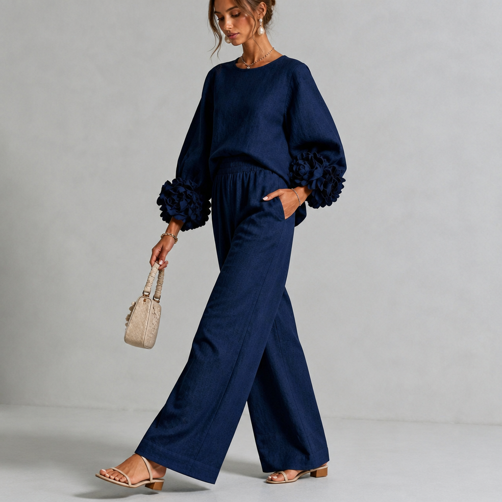 Cufflora Floral Cuff Wide-Leg Two-Piece Set - Elena Harper