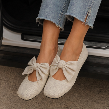 Bowelle Knit Square-Toe Bow Flats - Elena Harper